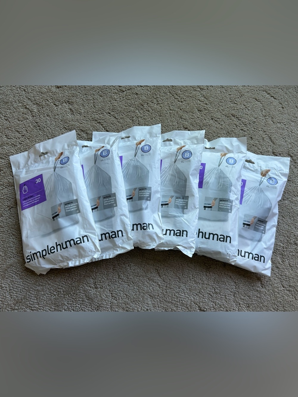 simplehuman Garbage Bags Size B 6L / 1.6 GAL 180 count (6 packs x 30)